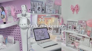 Chill night desk makeover | decorating my desk 2024 🎀 pink cozy aesthetic ୨୧♡ (lots of stationery)