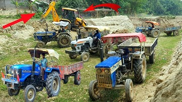 Jcb Backhoe Loader And Swaraj 744 & 834 Sonalika di 47 rx & di 740 Tractor | Jcb Tractor Stuck in