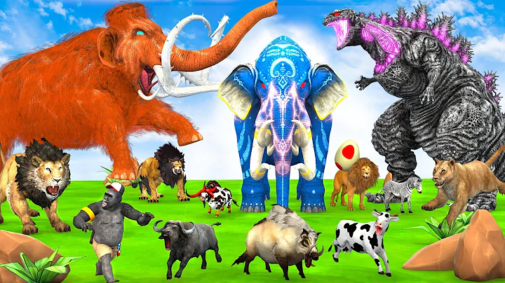 5 Giant Elephant Cow Vs Giant Shin Godzilla Vs 5 Giant Lion Tiger Boar Bull Saved By Woolly Mammoth