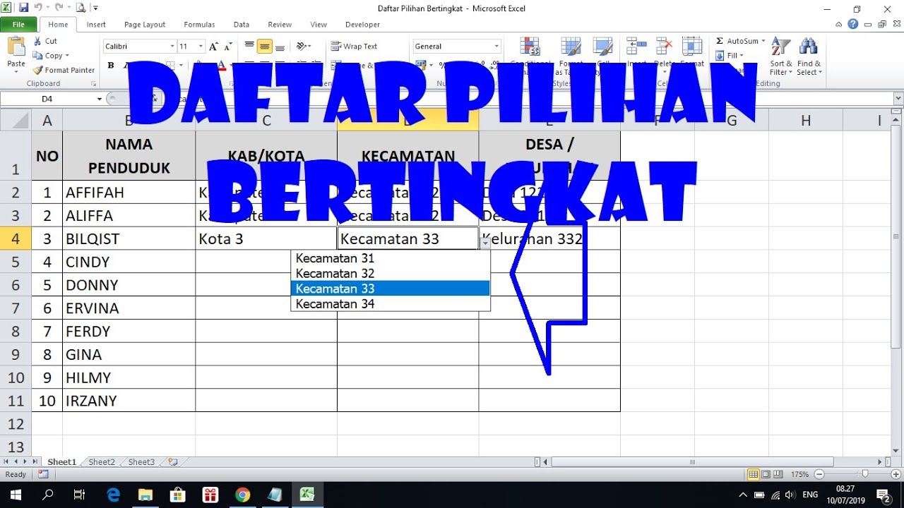 Cara Membuat Daftar Pilihan Bertingkat di Excel