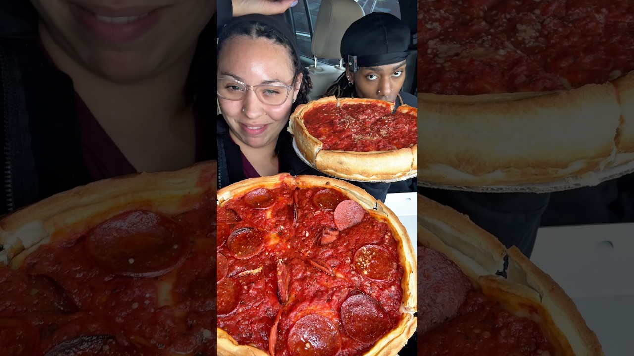Chicago’s Most HATED Deep Dish Pizza😳#chicago #pizza #couple #comedy #funny #foodreview #tastetest