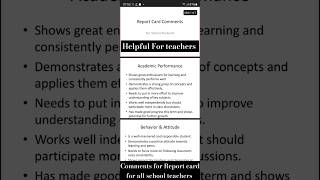 COMMENTS FOR REPORT CARD FOR ALL SCHOOL TEACHERS .#shorts#school#reportcard #result ,#up,#icse,#cbse