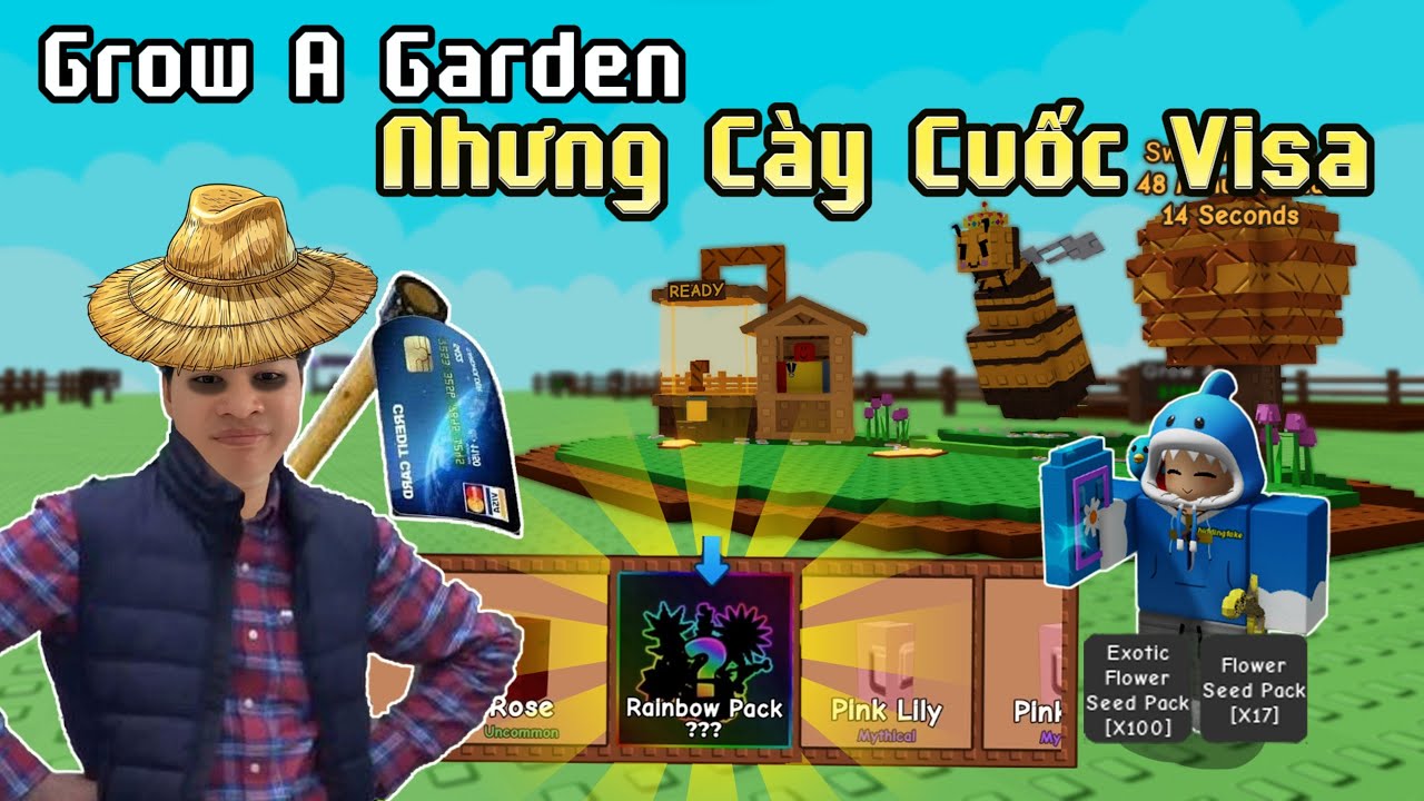 Hidding mở 100 Flower Seed Pack và câu chuyện Cày Grow A Garden bằng Cuốc Visa 