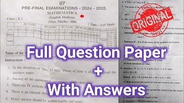 💯real Pre final 10th mathematics question paper with answers 2025|Ap 10th maths pre final answer key