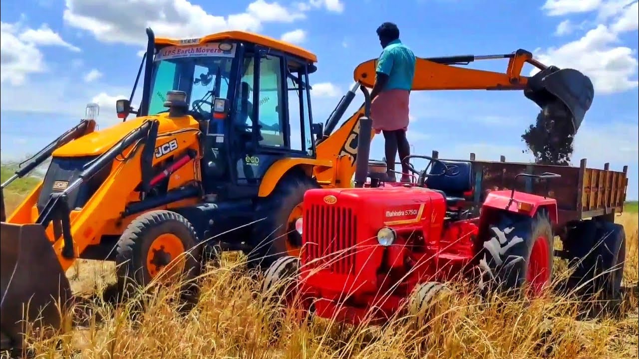 Mahindra 575 di tractor and jcb 3dx excavator mud work tractor video