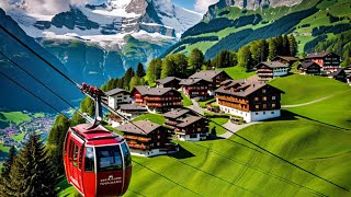 Wengen, A picturepostcard mountain Swiss village, relaxing walk, Heaven of the Earth, 4K