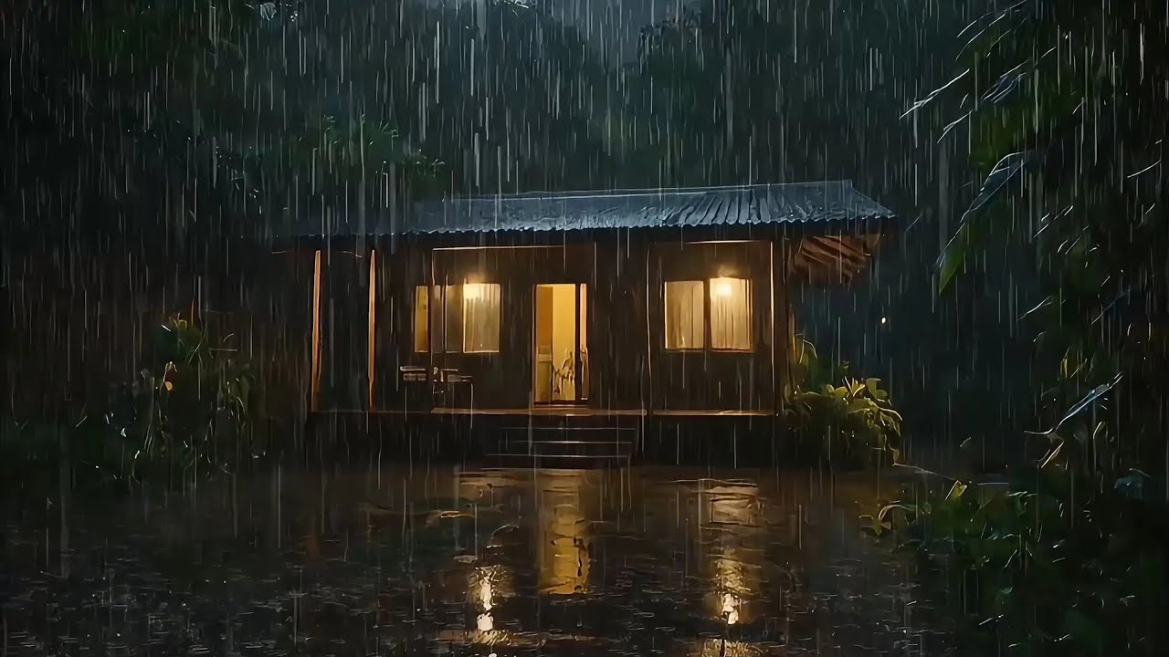 Heavy Rain at a Cozy Forest Cabin 🌧️ Night Rain Sounds for Deep Sleep ...
