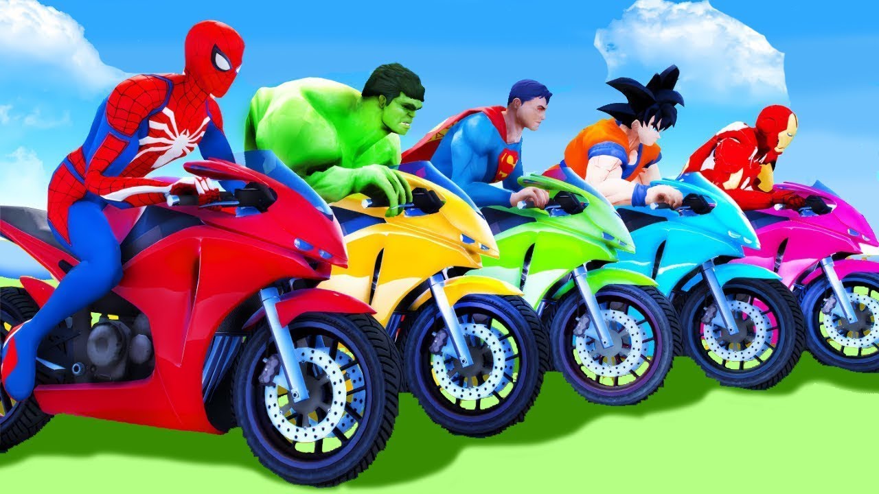 SPIDER MAN Takes on Spiral Bridge Stunt Ride on Motorcycle🦺🥽بطال الخارقين على القضبان دوامة قمع