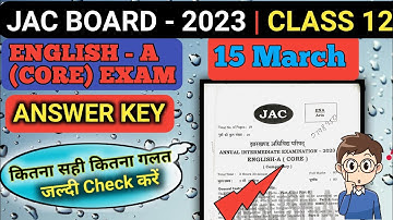 Answer Key Of English Core Class 12 Jac Board 2023 | English Core Class 12 | Jac Board Exam 2023 |