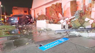 Cadillac Crashes Into Hydrant & Wall | Los Angeles