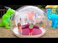 Katy with papa build Clear Giant ball playhouse for kids