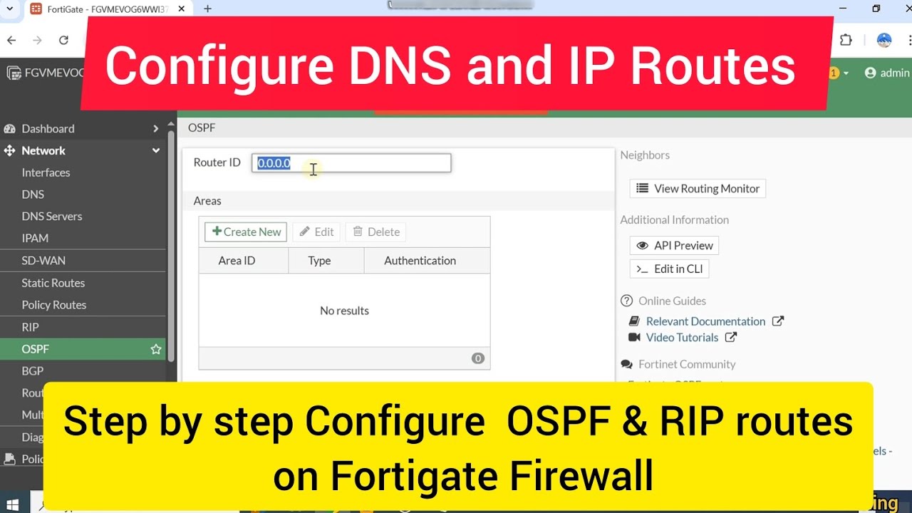 How to Configure Ospf and RIP Routes in Fortigate Firewall - YouTube