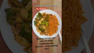 Mexican tomato rice with stir fried broccoli’s and mushroom #vegandinners #meatless #trendingshorts