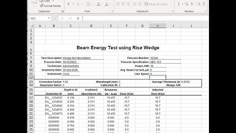 How to create a new Excel report & setup an E-beam energy test report