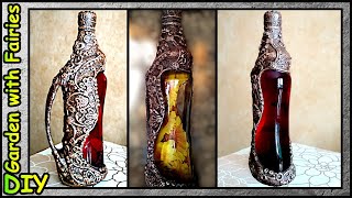 DIY. How to make a Decorative Bottle with a Pen. Cold Porcelain and Reverse Decoupage.