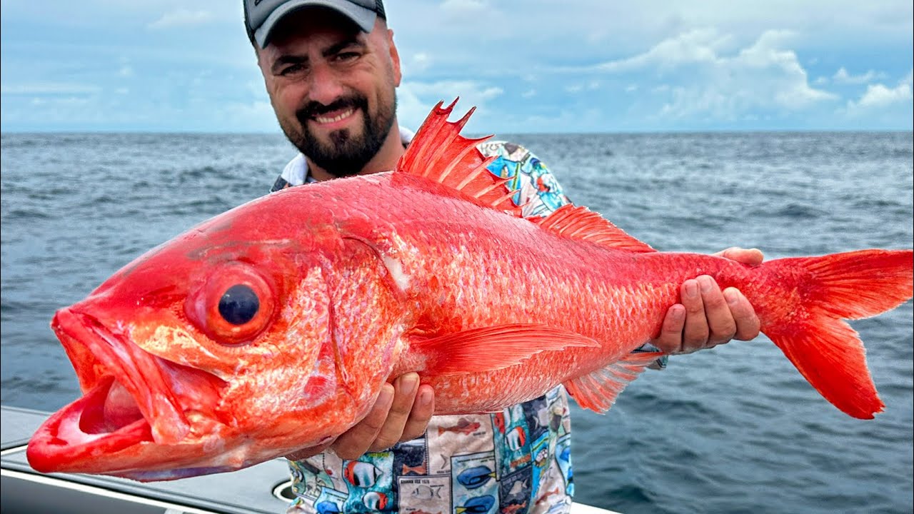 Мы поймали красную рыбу на глубине 400 метров!!