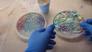 Glitter and cellophane resin coaster DIY 🦄 resin coasters using opal glitters from LET