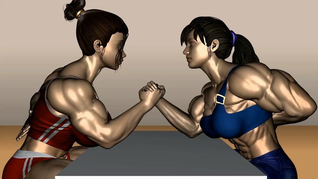 Muscle girls armwrestling