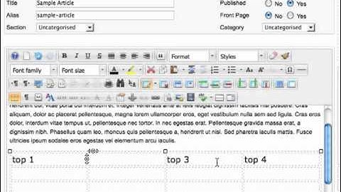 Using tables in the WYSIWYG editor