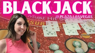 I split 8's 3 Times and caught two doubles! BLACKJACK at Plaza Casino in LAS VEGAS