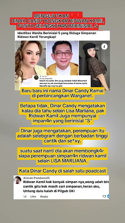 mengejutkan dinar candy bongkar ridwan kamil punya selingkuhan berinisal S #viral #ridwankamil