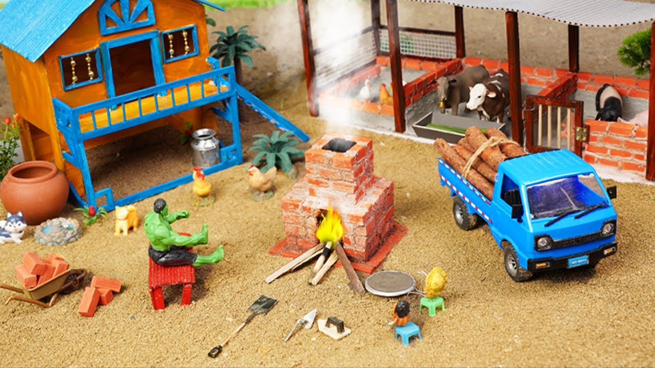 DIY Mini Tractor & Cement Mixer Build Brick Animal House – Creative Construction 