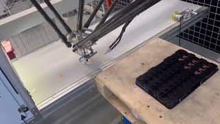 Delta robot with vision system for tracking and positioning metal parts on a tray