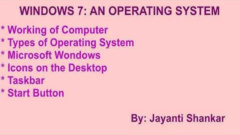 2. Windows 7: An Operating System  |Class 3 |  CBSE