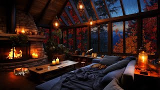 Colorful Autumn with Thunderstorm, Lightning, Rain & Crackling Fire Sound  Relax, Sleep, Study