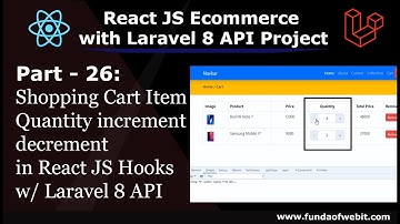 ReactJS Ecom Part 26: Shopping Cart Item Quantity increment decrement in React JS using hooks w/ API