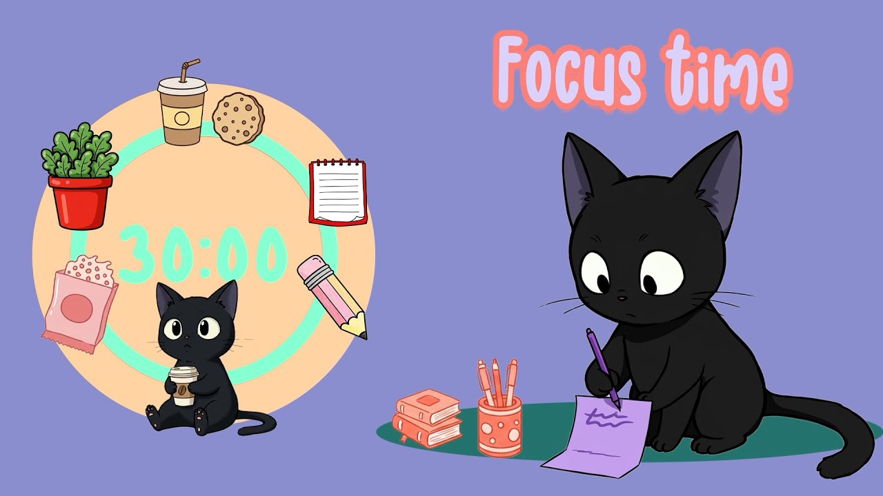 ⏰ Cat Pomodoro Focus Timer 🐾 4x30 Min 2 Hour Lofi Study Session 📖Focused & Relaxed Productivity 🐱