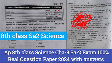 8th class Science Sa2 real question paper 2024|Ap 8th Sa2 physics question paper and answers 2024