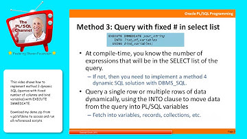 DYN4: Method 3 dynamic SQL - queries w/fixed # of columns & bind variables (PL/SQL Channel)