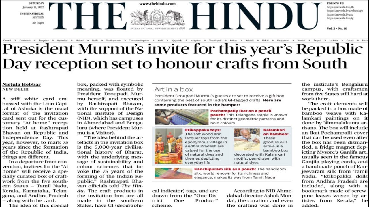11 January Current Affairs | Today Hindu Newspaper | Daily Current Affairs | 11 January 2025