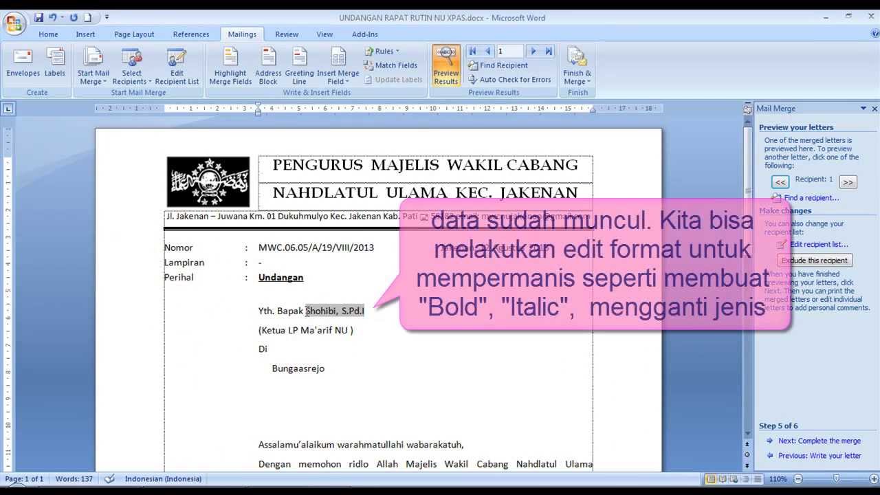 Source data untuk mail merge paling mudah menggunakan aplikasi file dari