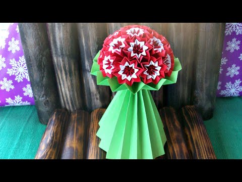 Оригами ваза с цветами из бумаги