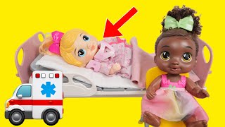 Baby Alive Doll goes to the doll Hospital in Ambulance