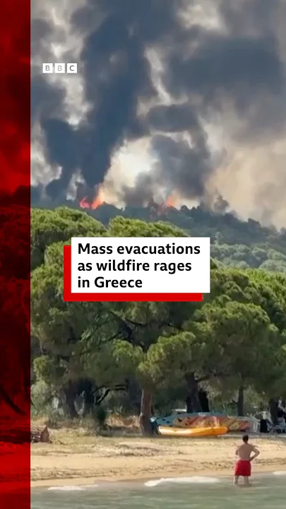 Mass evacuations as wildfire rages in the Greek island of Crete. #BBCNews