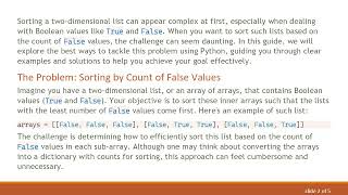 Efficiently Sort Two Dimensional Lists Containing True\/False Values