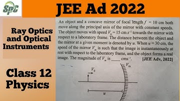 An object and a concave mirror of focal length f = 10 cm both move along the principal axis of the