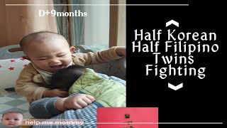 D+9months twin babies fight | Funny video | Half Korean Half Filipino Twins