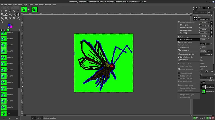 GIMP Copying Bitmap and Pasting it over another Layer and exiting off Selected Pasted Layer