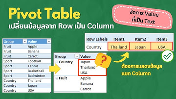 สอนการใช้ Excel Pivot Table🌟เปลี่ยนข้อมูลจาก Row เป็น Column