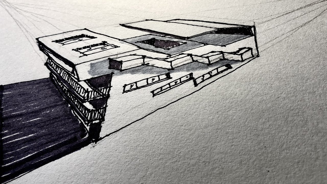 How to Sketch a Building in Two Point Perspective: Modern Building 