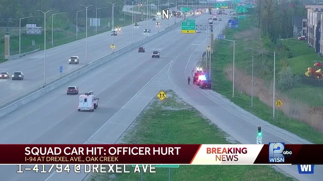 Driver crashes into Oak Creek squad car on I-94 - YouTube