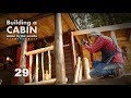 Building a cabin with improvisations 29 "Porch railing and Half log bench"