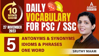 Daily Vocabulary for Kerala PSC | Antonyms & Synonyms ,Idioms & Phrases, One Word | By Sruthy Maam