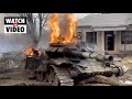 Russian tank burns as Ukrainian forces move through Chernihiv oblast