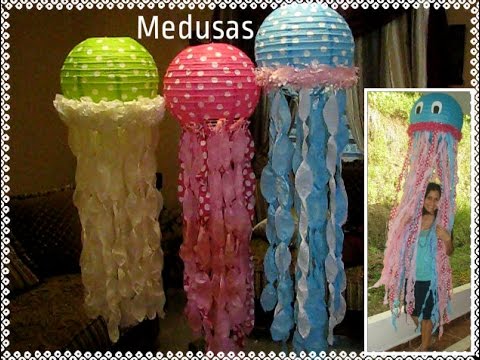 Como hacer medusas o aguaviva con lamparas redondas de papel (jellyfish  lanterns) Manualidades - YouTube