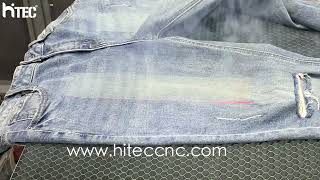 High speed Co2 laser engraving on Denim Jeans
